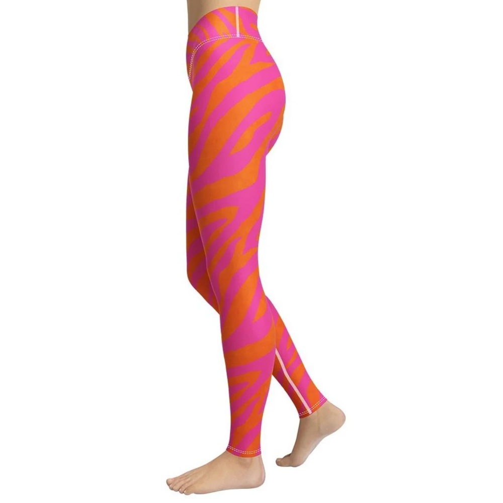 Fierce Pulse Neon Zebra Print Leggings – Pink & Orange (XL)